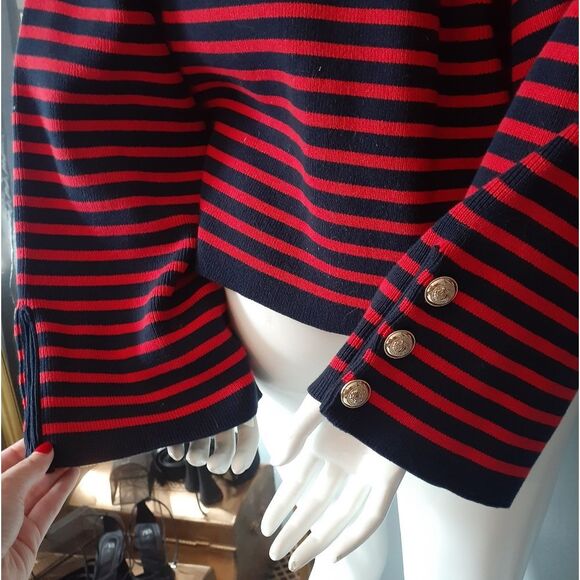Massimo Dutti Cotton Blend Navy and Red Striped Sweater - Picture 2 of 13